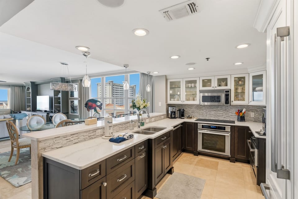 The kitchen is decked out with everything you could possibly want including high end Thermador appliances