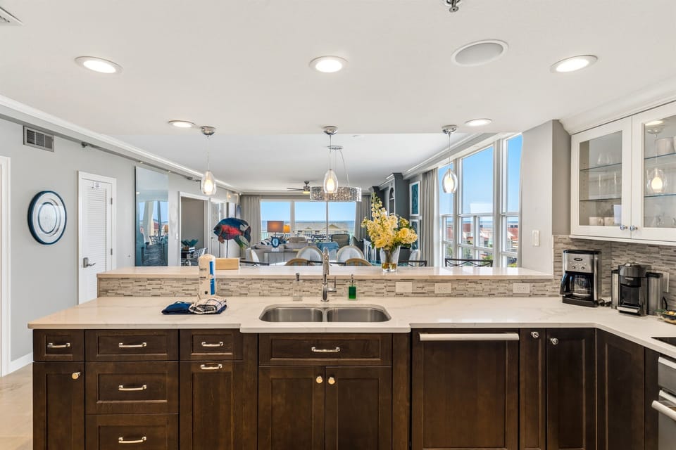 A view of the expansive condo unit from the kitchen