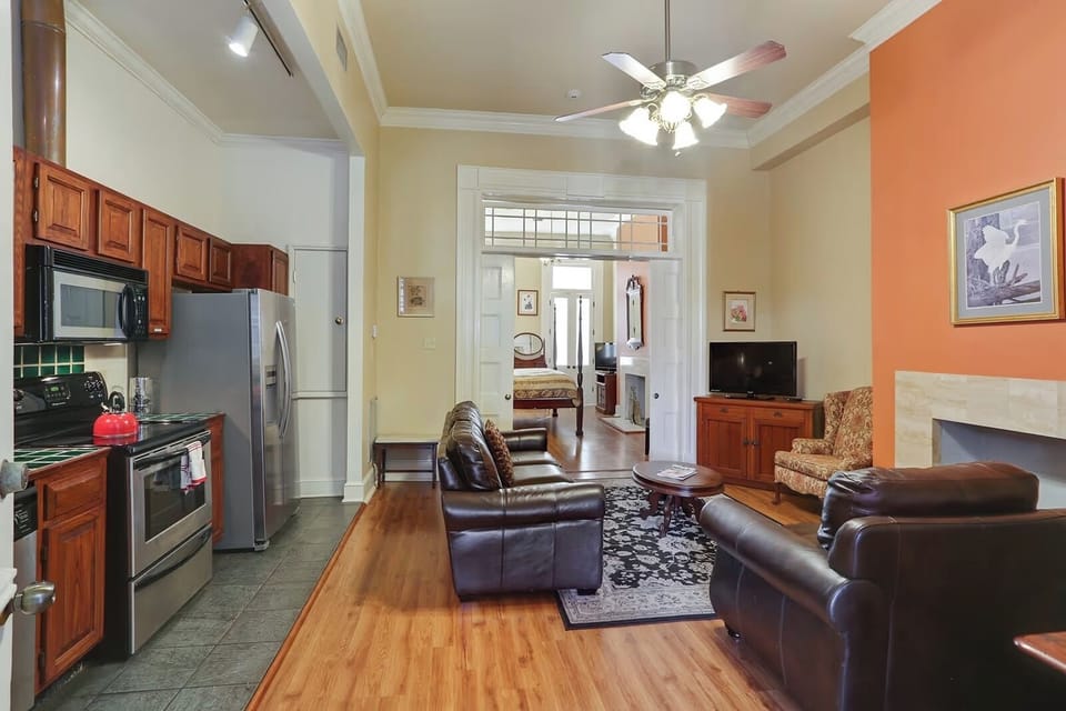 Entertain easily in the open-plan living area beside the kitchen.