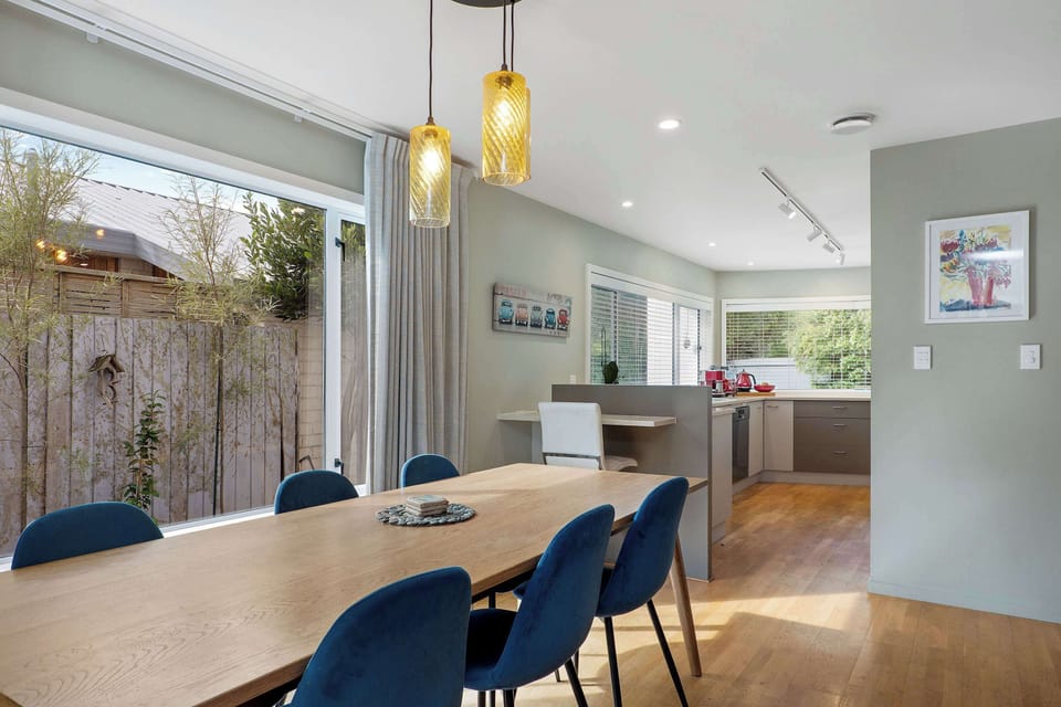 Dining table with large sliding doors