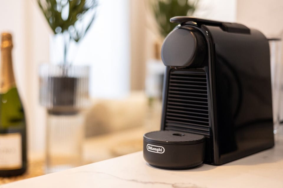 Extra amenities like a coffee machine add comfort to your stay in central Bydgoszcz.
