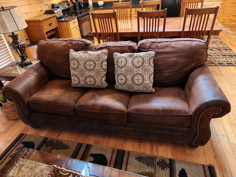 Sink into this plush leather sofa — Sofa bed
