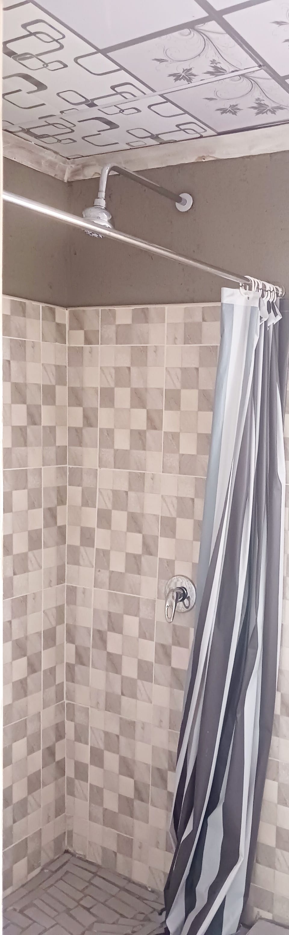 Shower, towels, soap, toilet paper