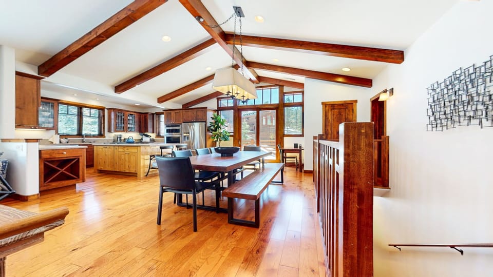 Indoors, Hardwood, Stained Wood, Floor, Dining Table