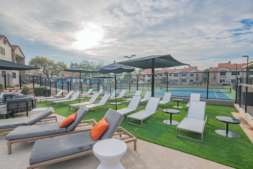 Pool chairs for guests to relax under the Arizona sun. 