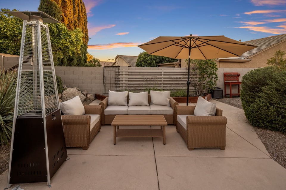 Outdoor lounging made easy with cushioned seating and patio space