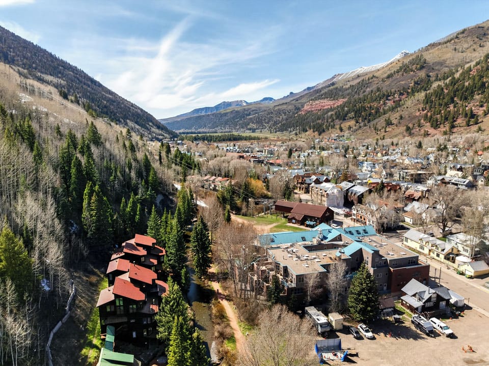 Bird’s-eye view of the stunning mountain valley and the surrounding village.