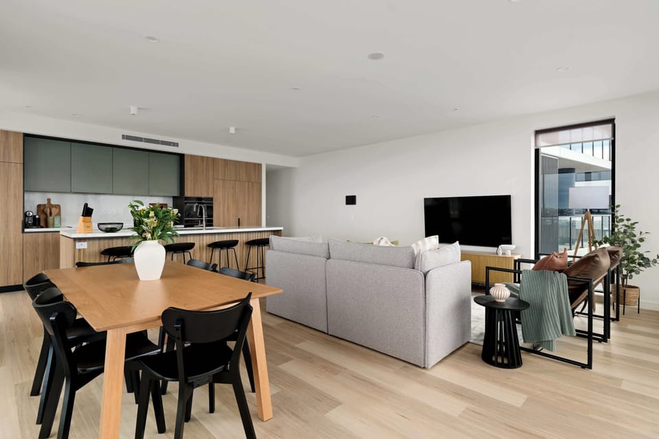 Modern open plan living and dining. 