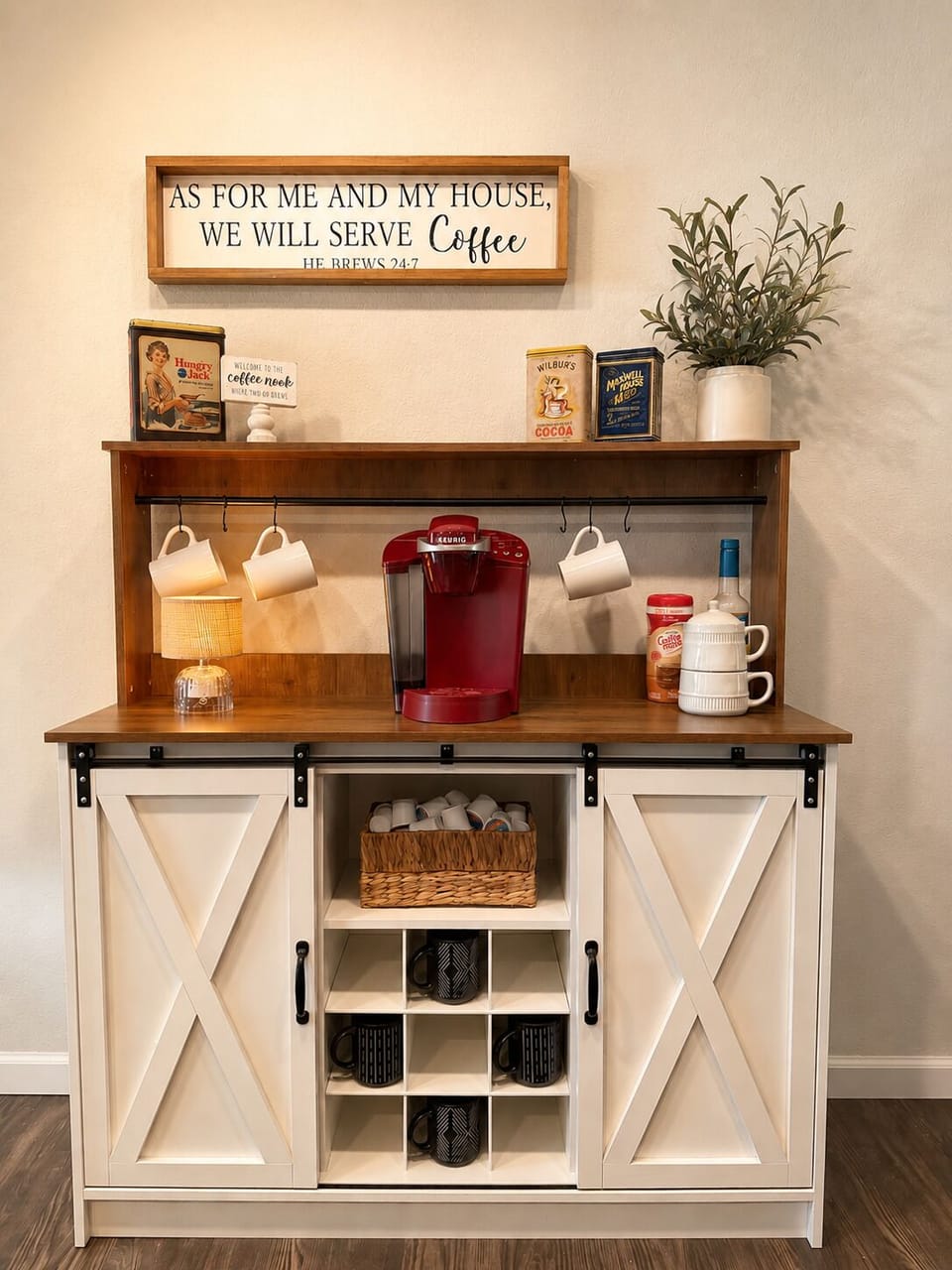 Coffee bar with Keurig machine