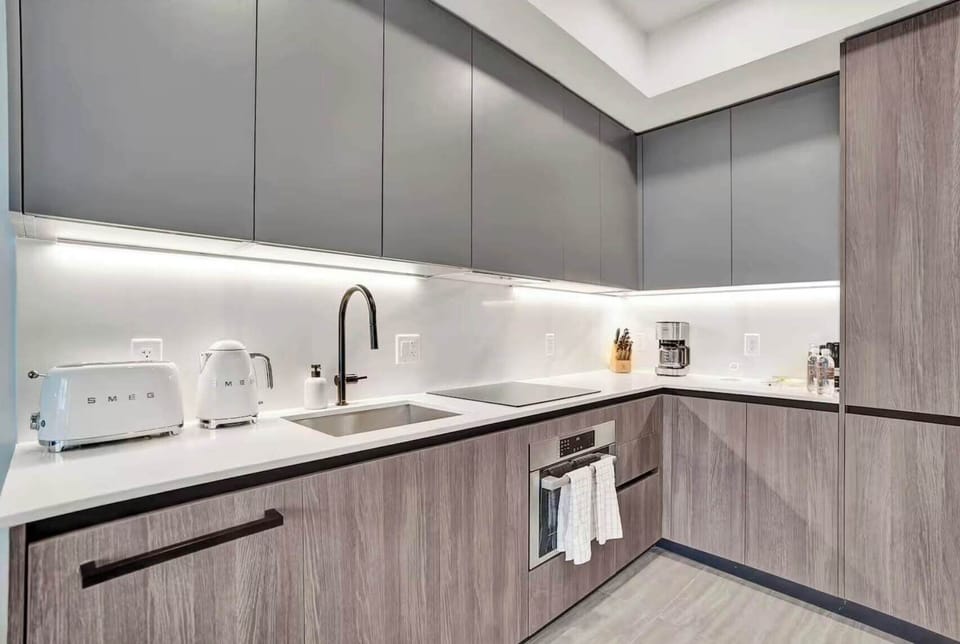 Premium minimalist cabinetry and state-of-the-art appliances.