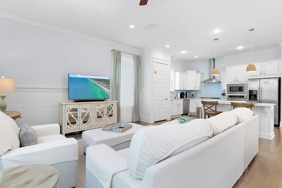 Relax with a movie on the flat-screen TV