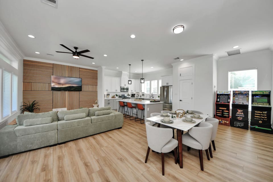 2nd level - dining area, living room, kitchen, balcony & half bath