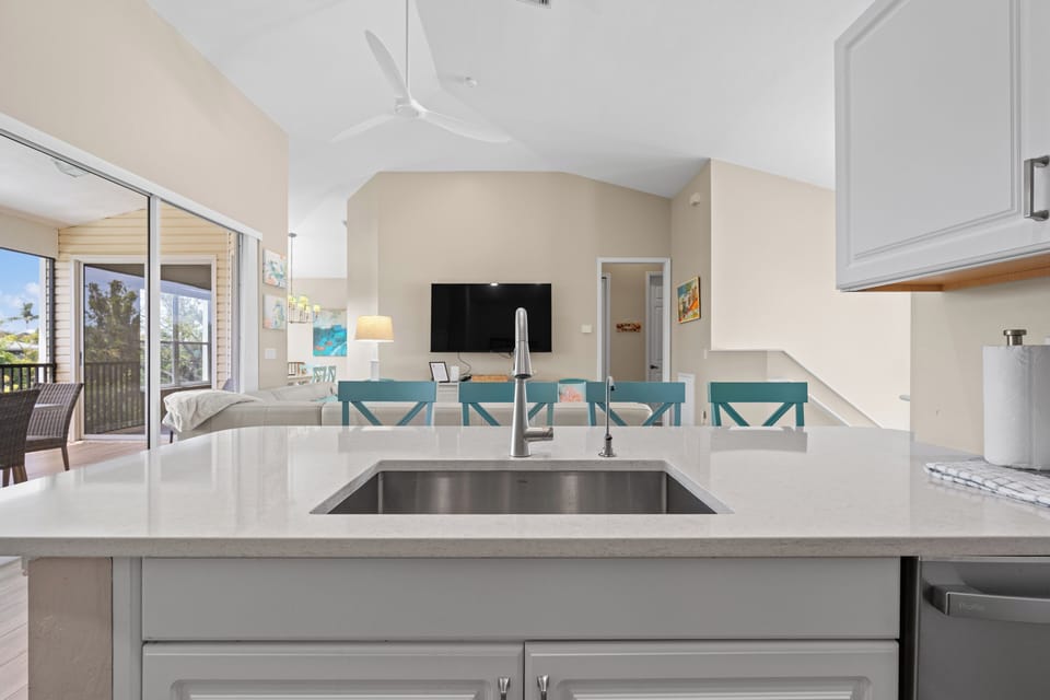 Kitchen Flows into Living Space.