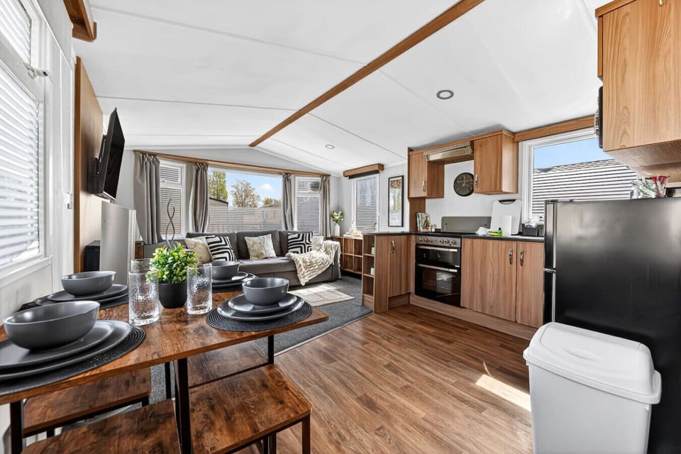 Open plan living, dining and kitchen area.