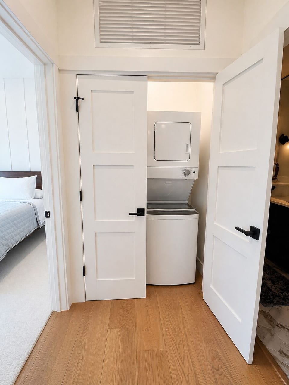 Stackable washer and dryer in unit