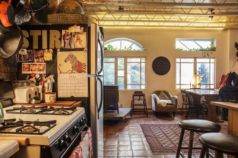 This angle shows the view from the eat-in kitchen into the courtyard