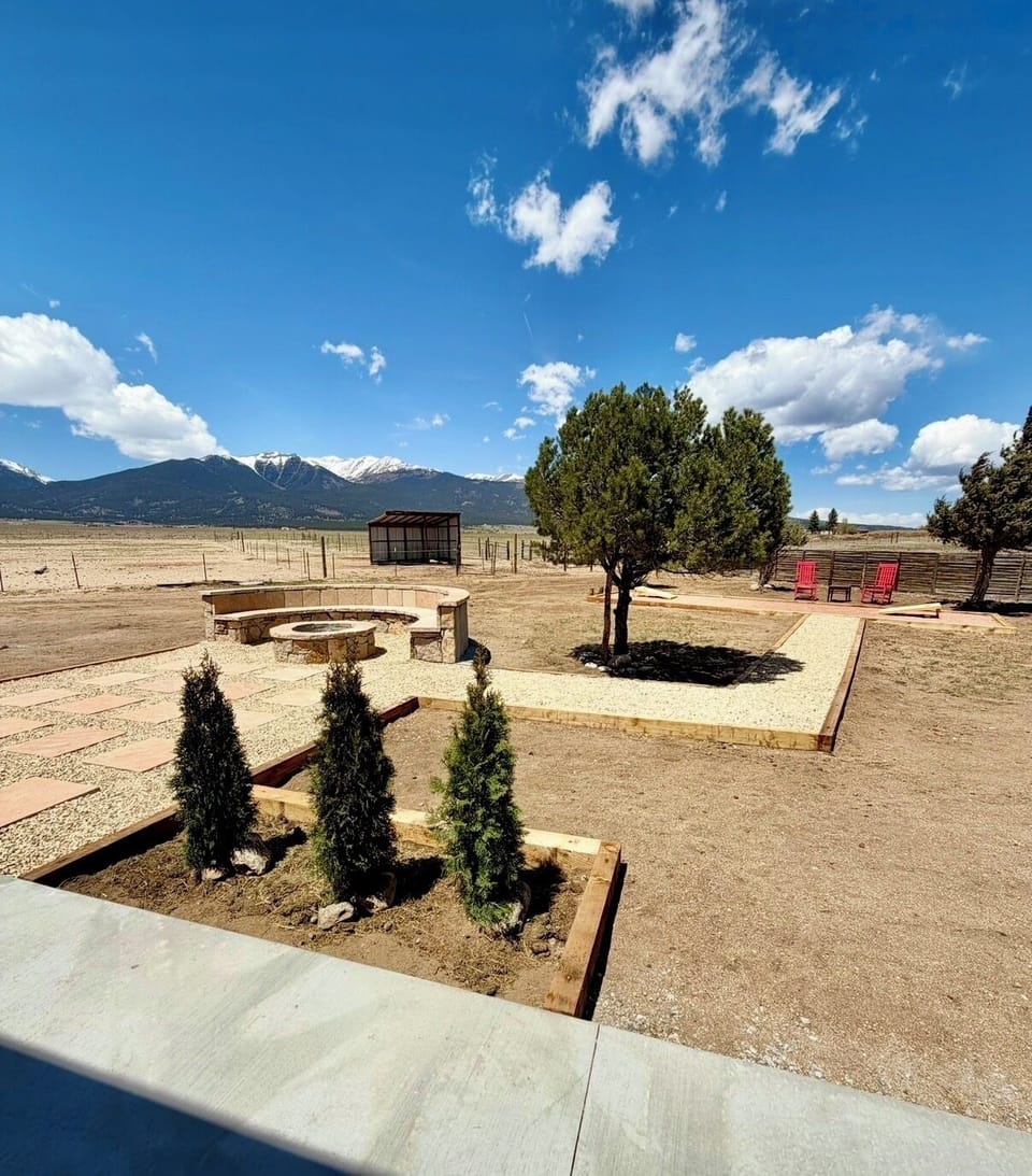 Backyard fire pit and bocce court