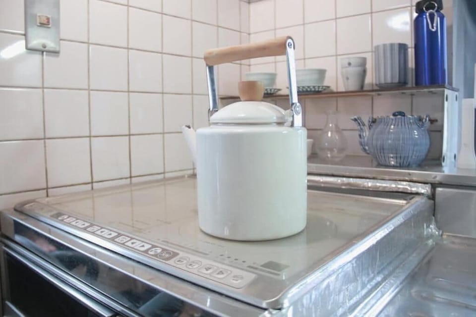 Fridge, microwave, stovetop, cookware/dishes/utensils