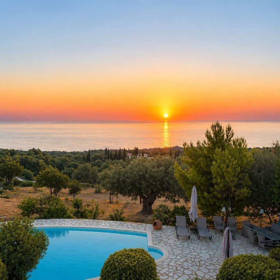 Sunset View Over the Landscape and Sea