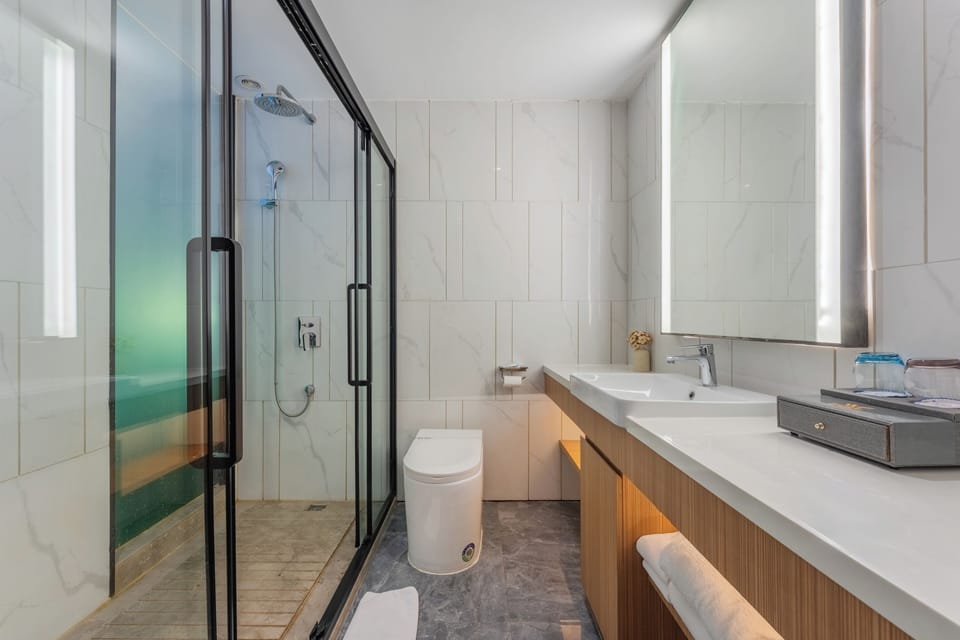 Comfort Double Room | Bathroom | Shower, hair dryer, towels, soap