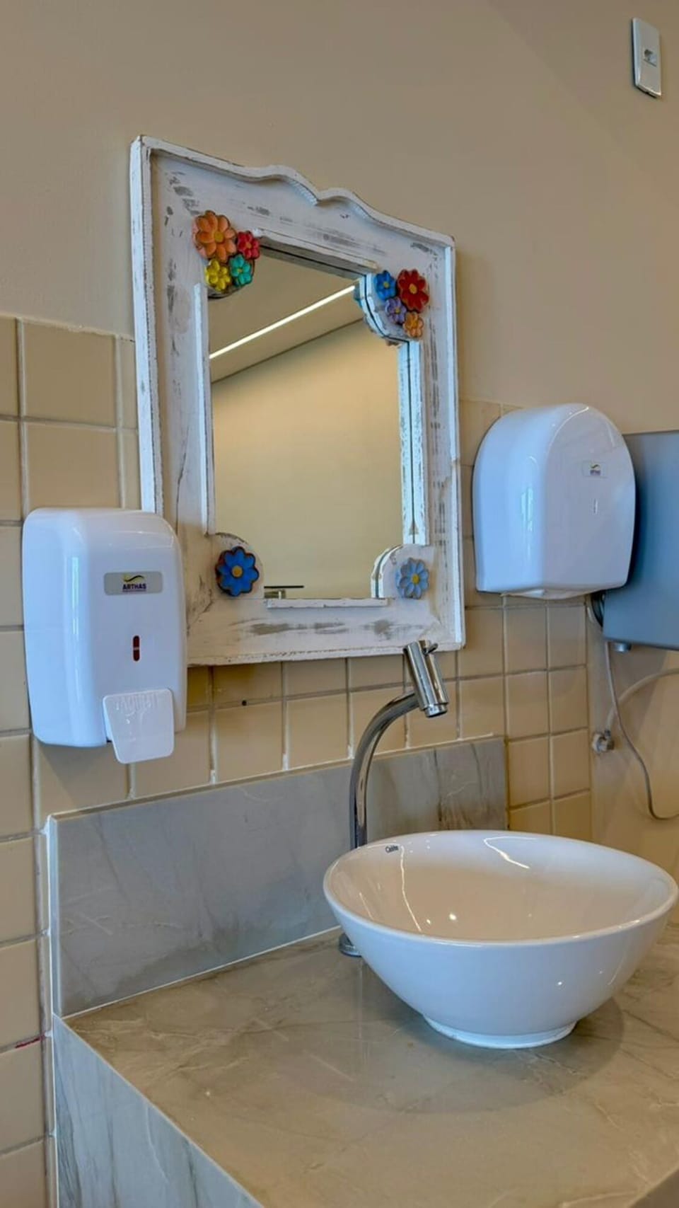 Hair dryer, soap, shampoo, toilet paper