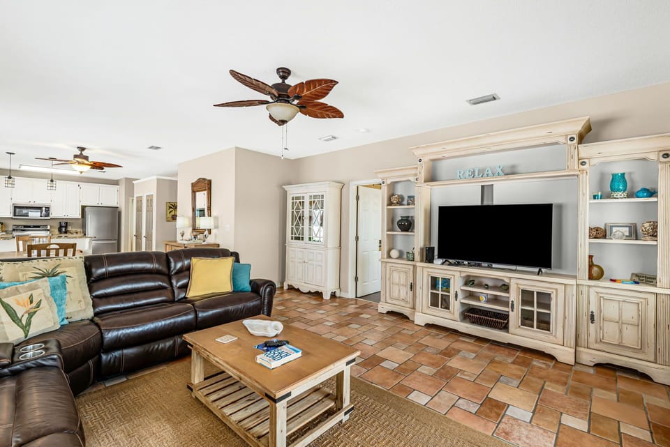 Enjoy a movie on the large flat-screen TV