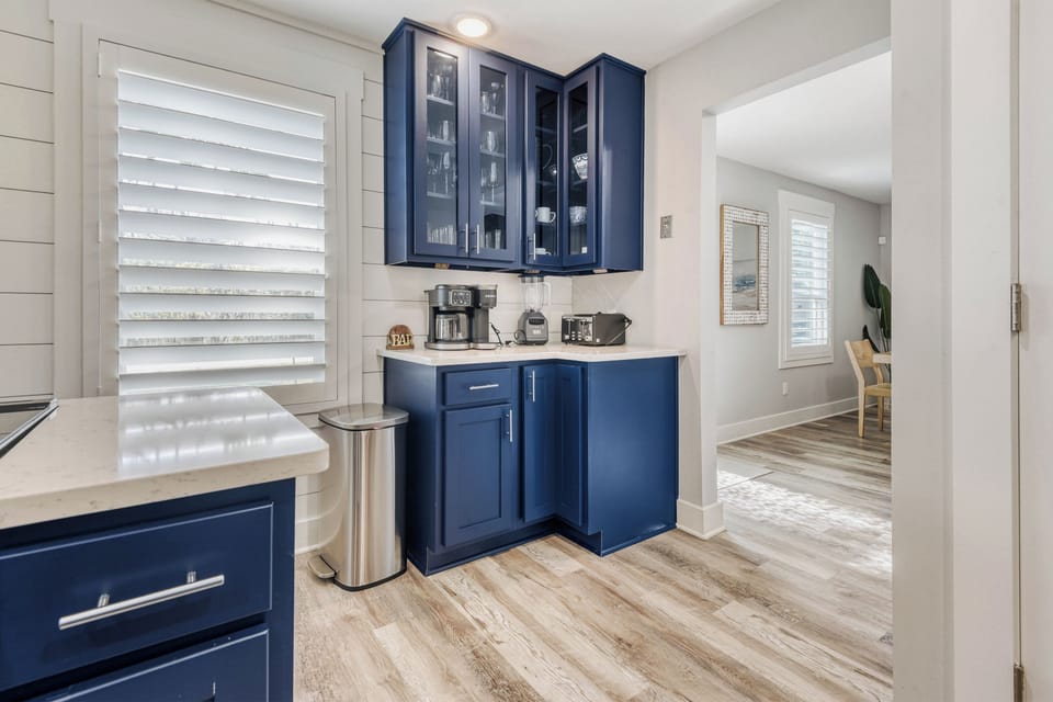 Bright Modern Kitchen with Blue Cabinets