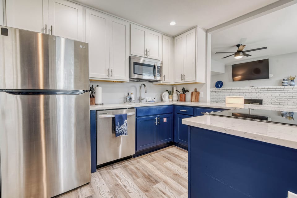 Modern Blue Kitchen with Stainless Appliances