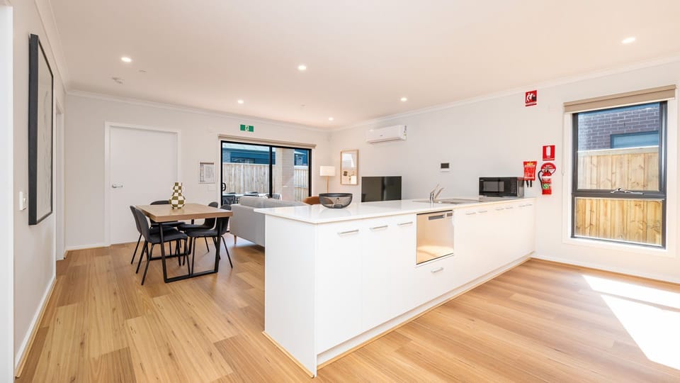 Open plan kitchen, living and dining