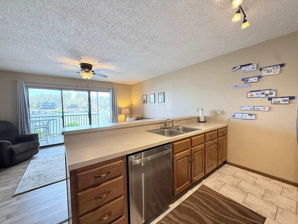 The open kitchen offers ample space & all the comforts of home​