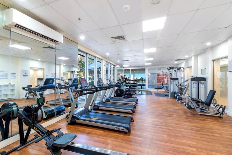 Fully equipped gym with cardio and strength-training equipment