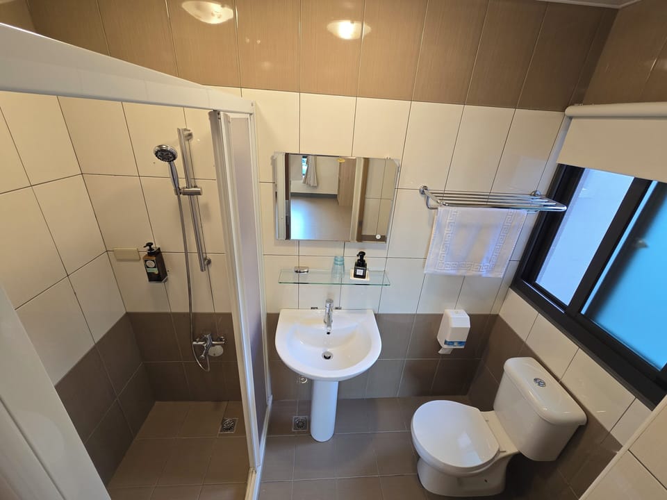 Classic Double Room, 1 King Bed | Bathroom | Hair dryer, slippers, towels, soap