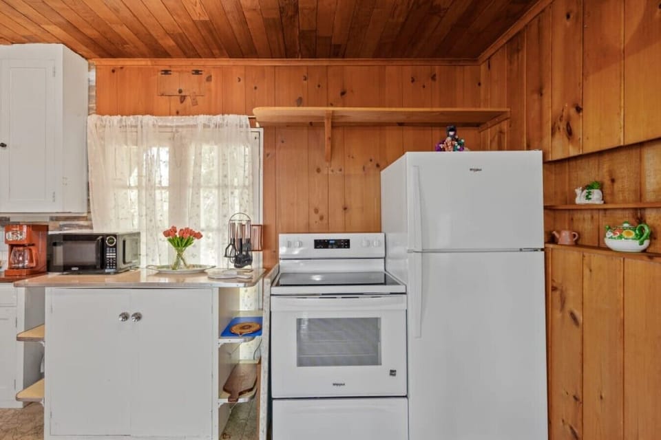 Kitchen | Full Appliances & Open Shelving | Wood Interior