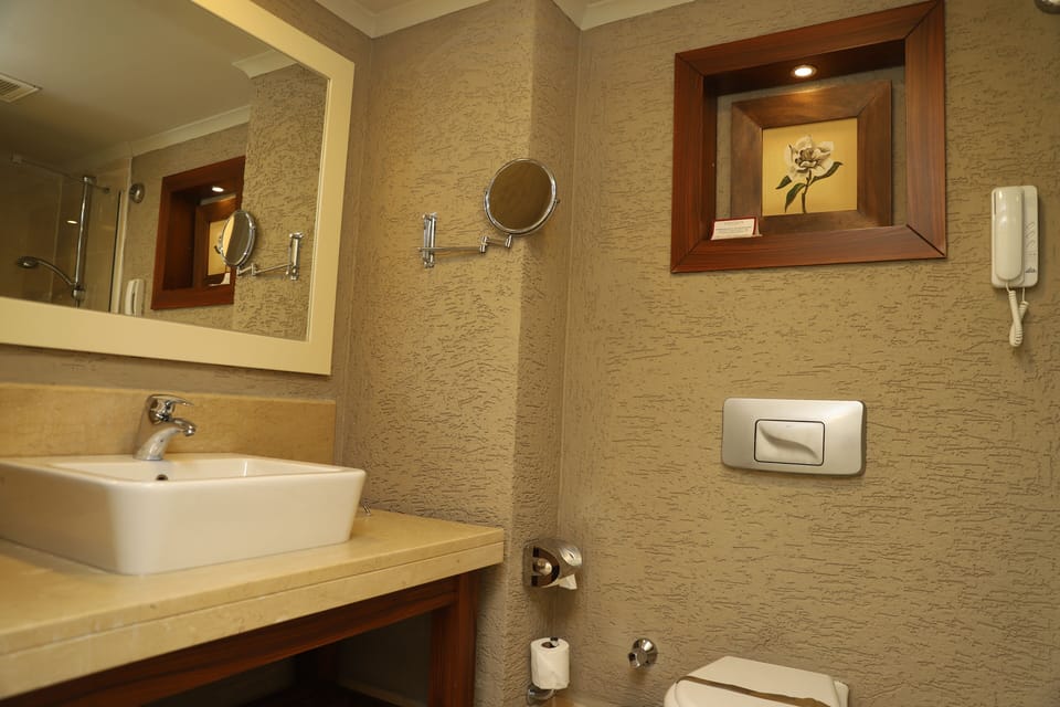 Bathtub, hair dryer, slippers, bidet