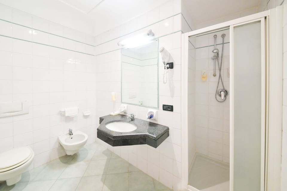 Shower, free toiletries, hair dryer, bidet