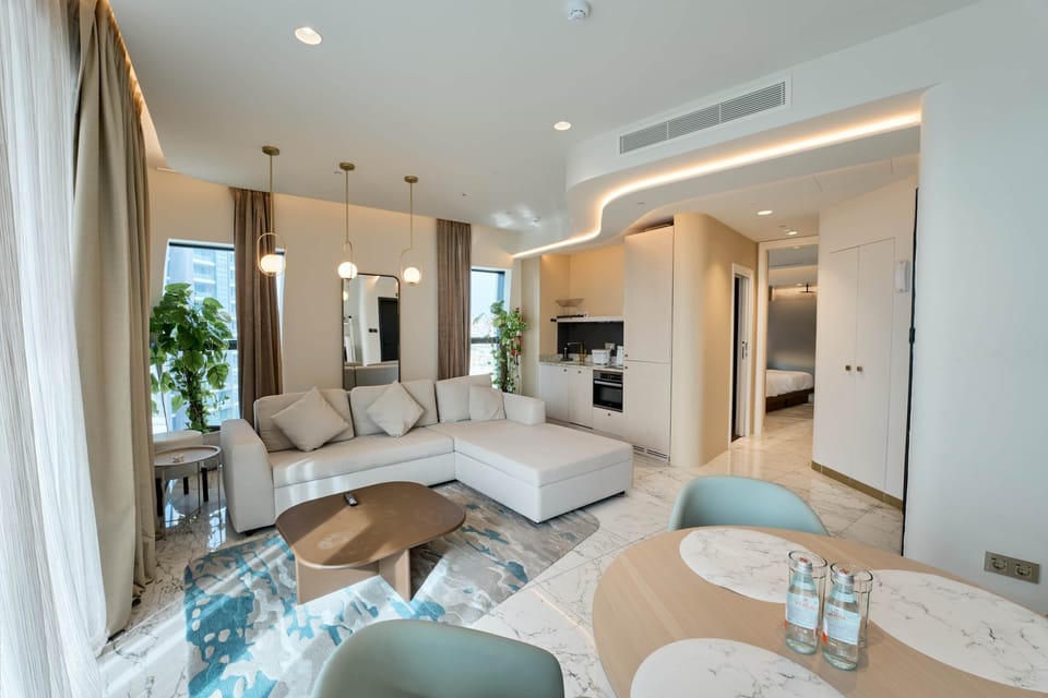 Contemporary Living Space with Smart TV and Dining Corner