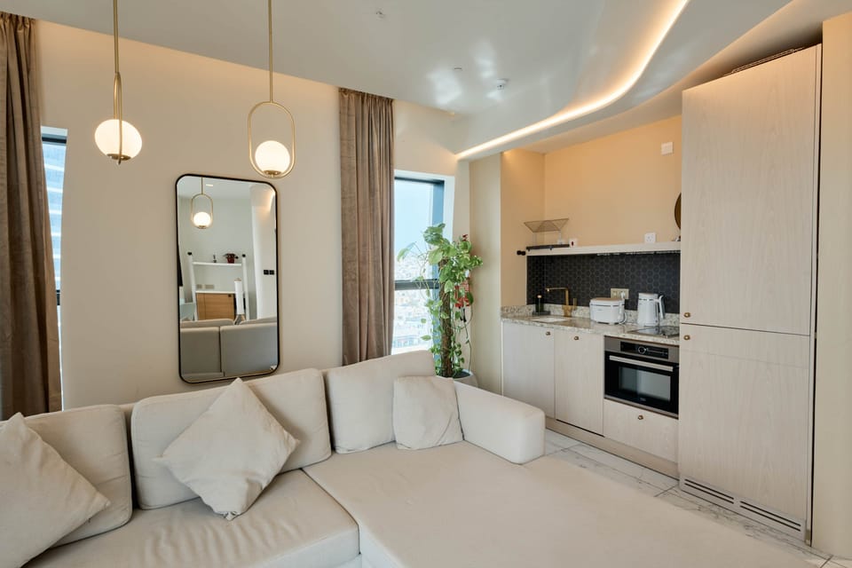 Minimalist Kitchen and Cozy Lounge Area