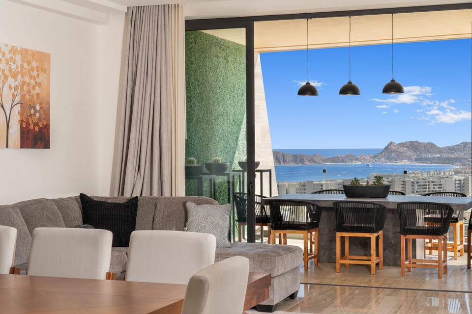Living Room with Ocean View Terrace Cabo Condo