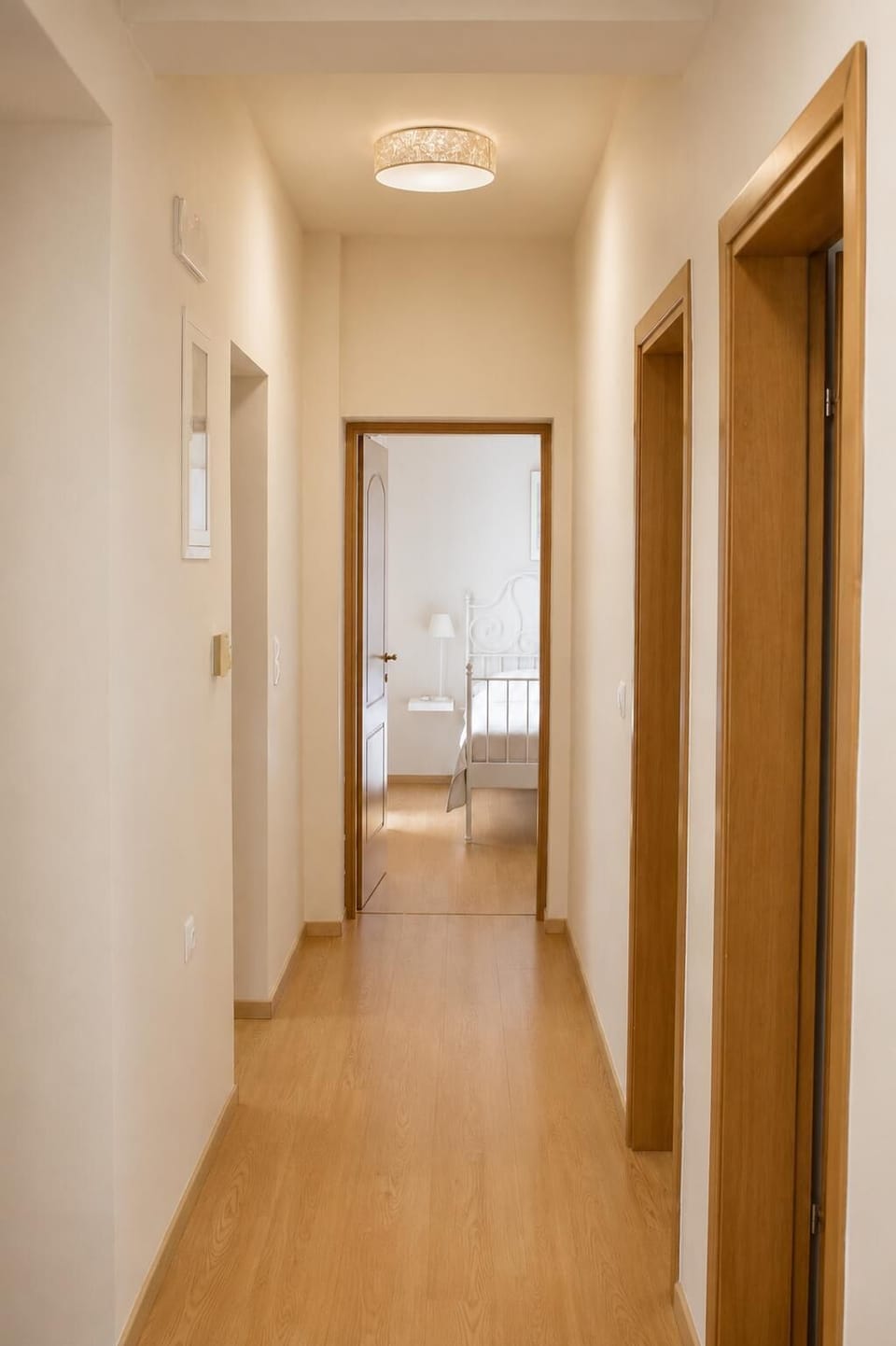 Hallway light leading to the bedroom.