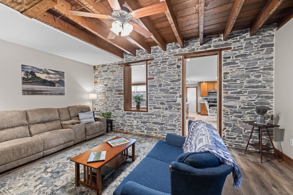 Living Room - Original 1800s Stone Walls and Rafters