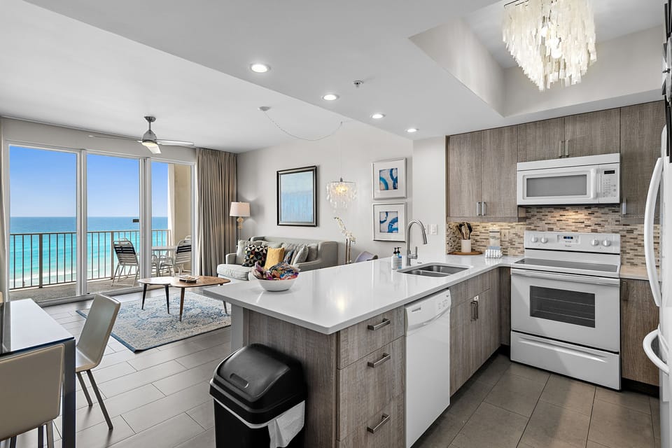 Newly remodeled kitchen - fully stocked with more than the basics so you and your group can prepare delicious meals while overlooking the Gulf of Mexico!