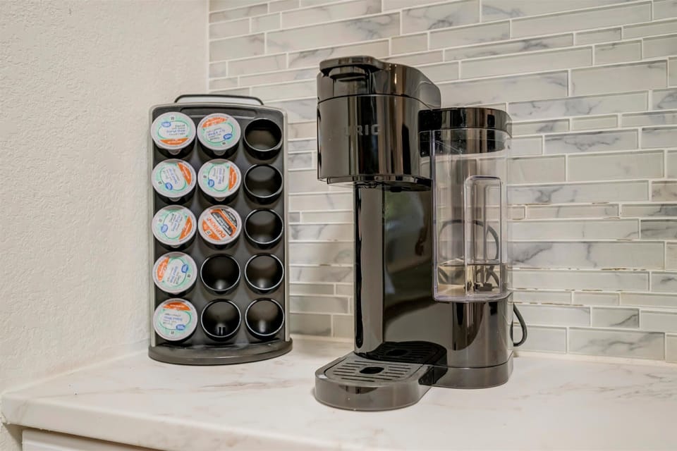 Coffee station with Keurig and pod selection