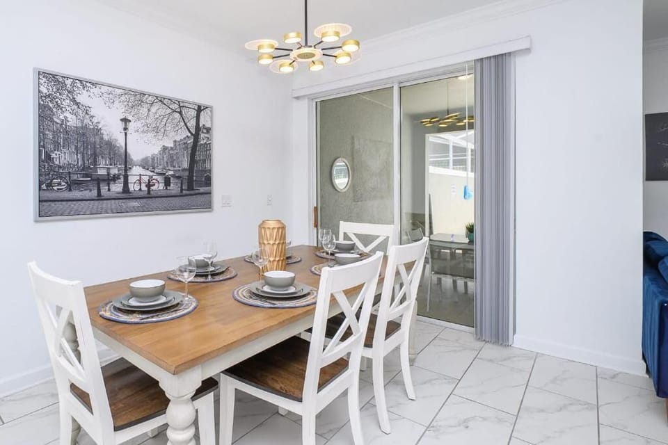 Bright dining area with modern decor