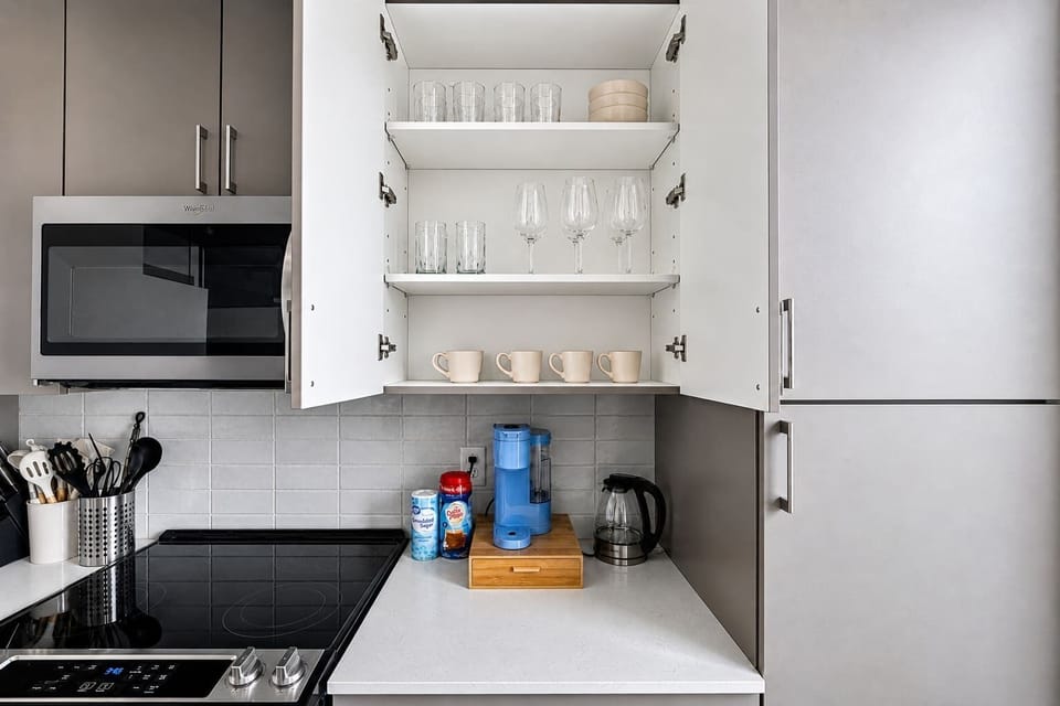 Functional Kitchen with Full Appliances, Coffee Station & Clean Design