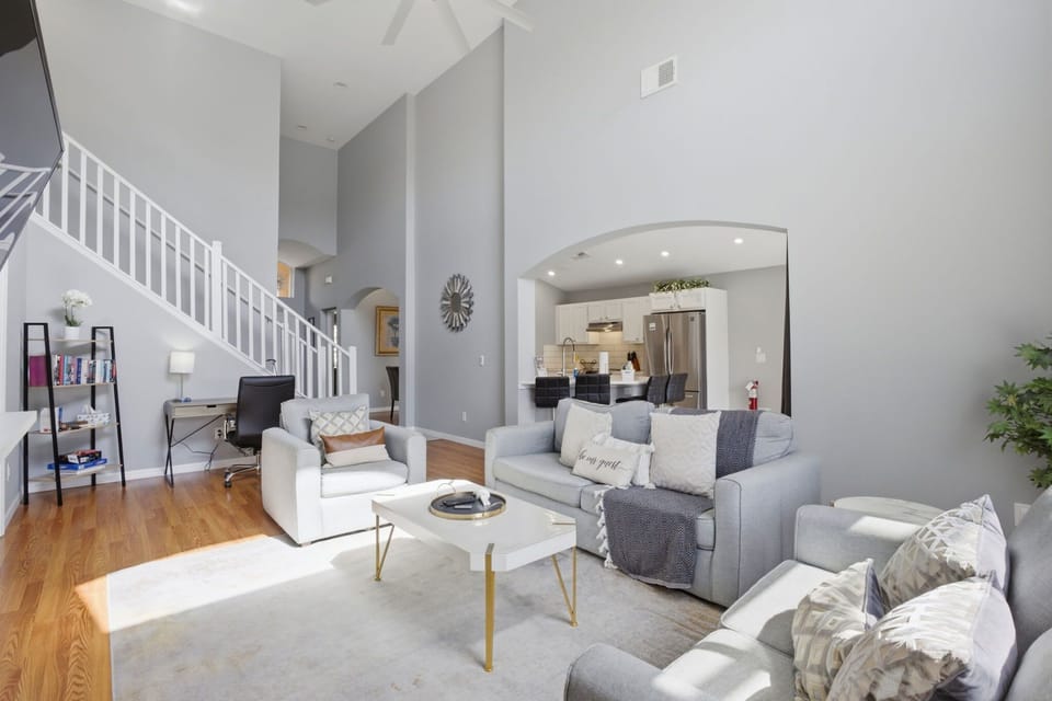Kick back on the oversized seating and enjoy movie nights on the large wall-mounted TV.