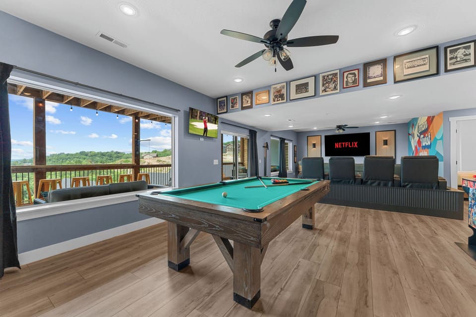 Pool table in sports bar area