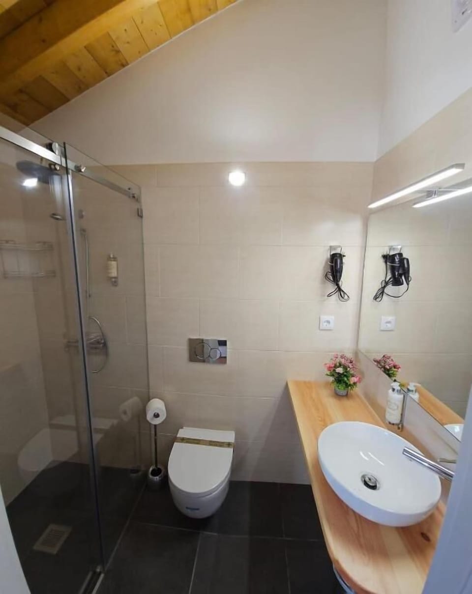 Quarto 8 Duplo vista jardim . | Bathroom | Shower, hair dryer, towels, soap