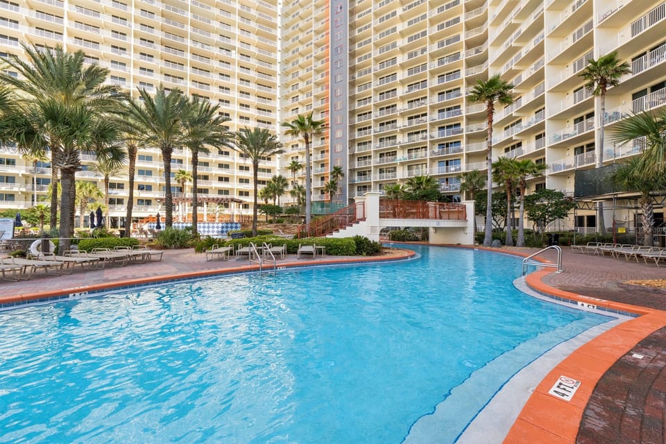 Neat little bridges cross the pool to make reaching the middle easier.
