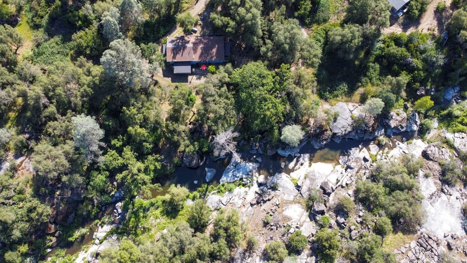 Aerial view of property offering privacy and tranquil surroundings.