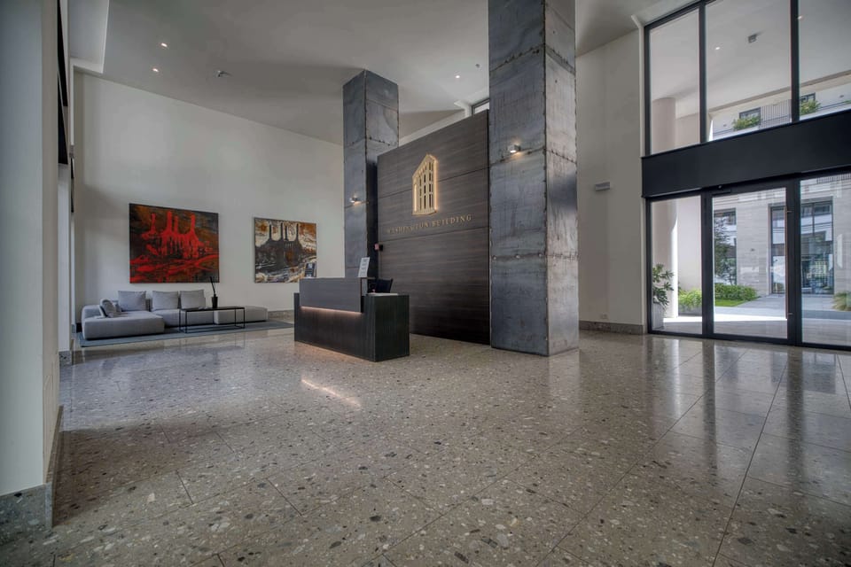 Spacious lobby with modern design and a welcoming atmosphere.
